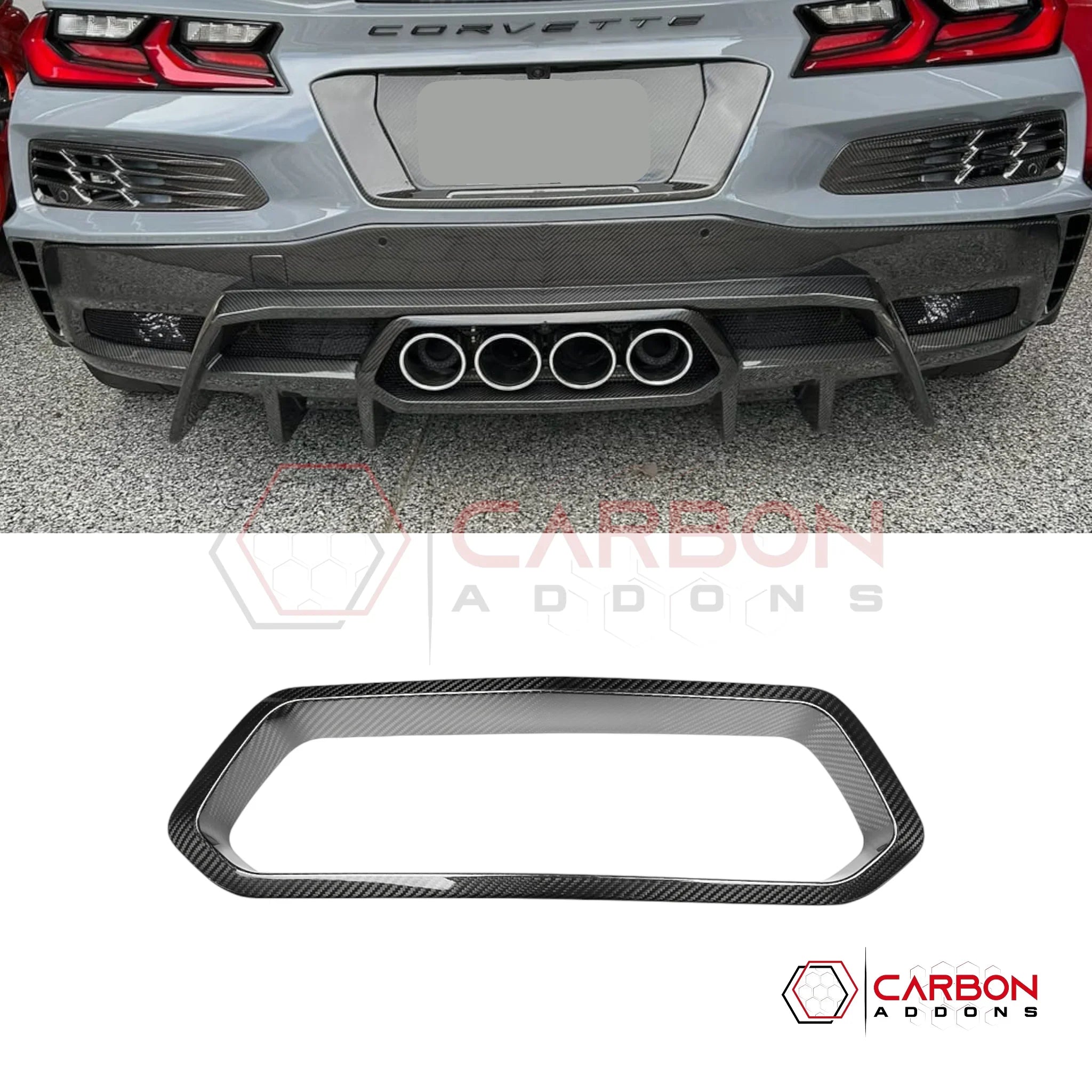 C8 Z06/ERay Corvette Carbon Fiber Rear Bumper Diffuser Exhaust Tail Pipe Surround Trim Cover